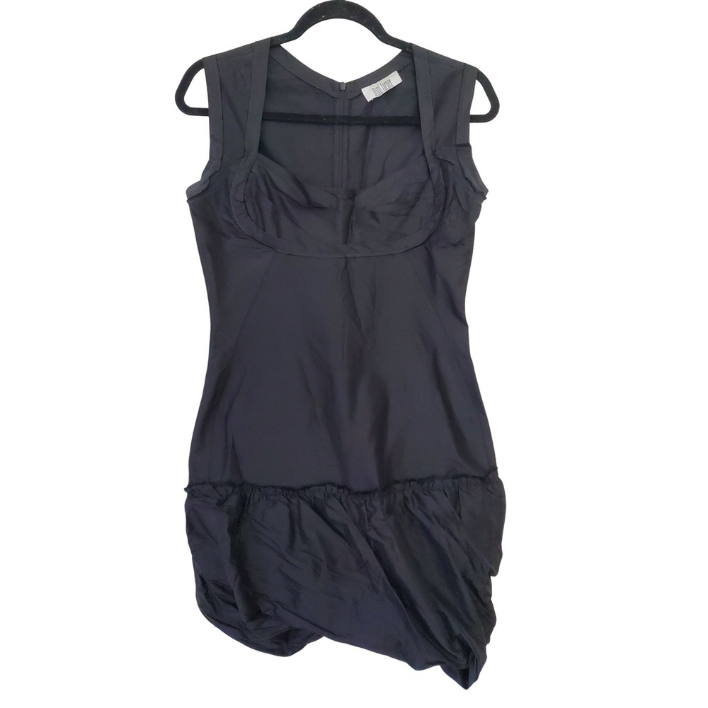 VTG Mimi Turner Black 100% Silk Bubble Hem Mini Dress Sleeveless Square Neck 6